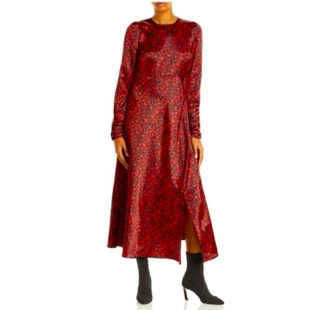 Aqua Bloomingdale’s Red and Black Floral Long Dress